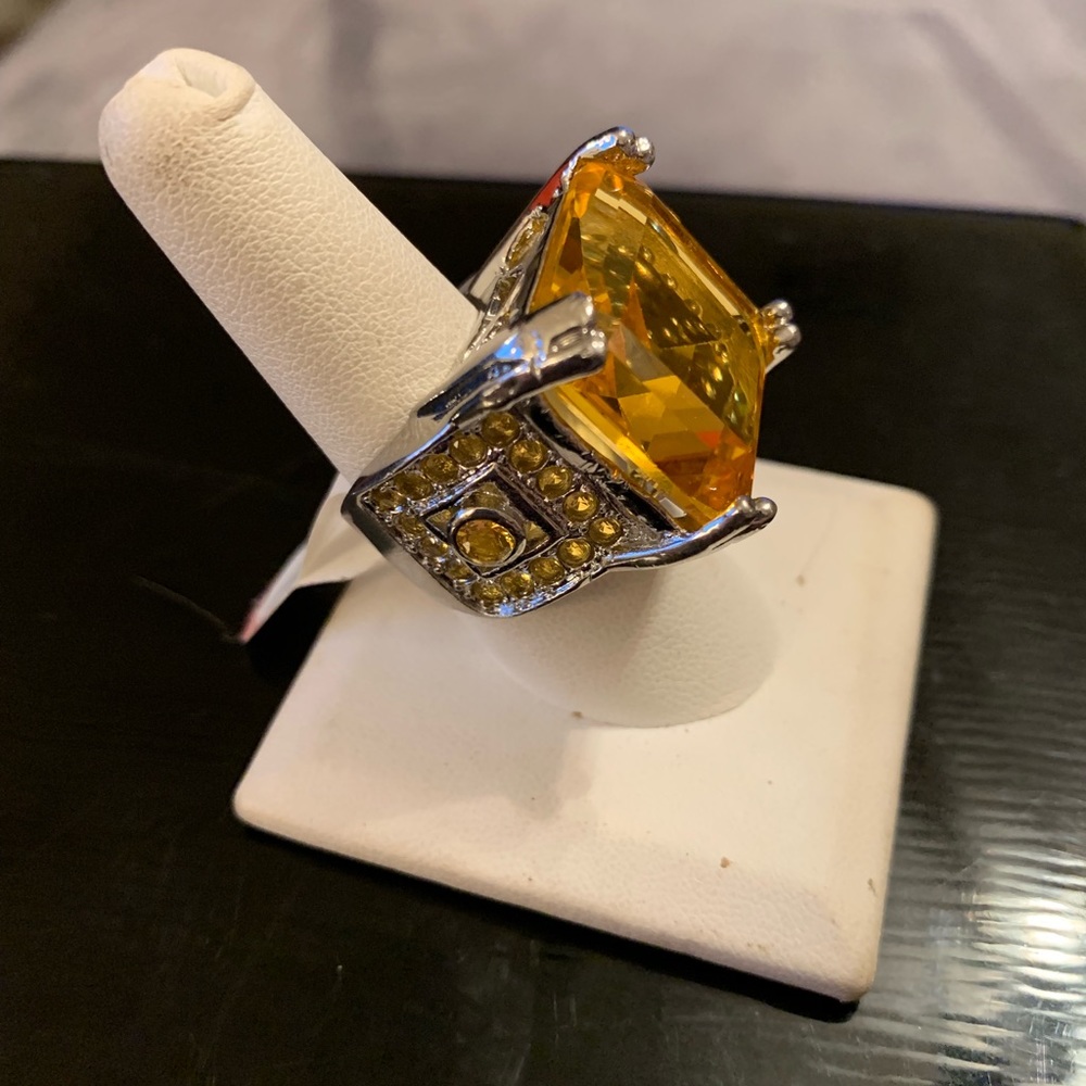 925 Silver Ring with Square Citrine Stone Size 8